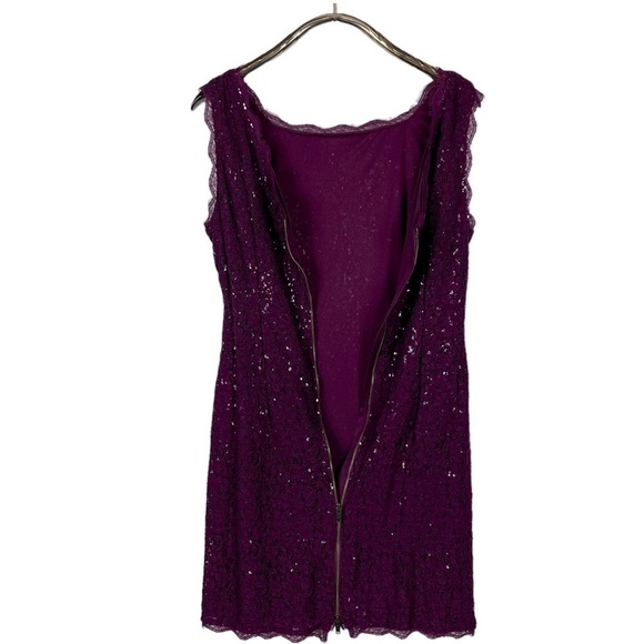 ADRIANNA PAPELL CHWREY RED  EYELASH LACE SEQUIN LINED HOLIDAY SHEATH DRESS - Picture 4 of 14